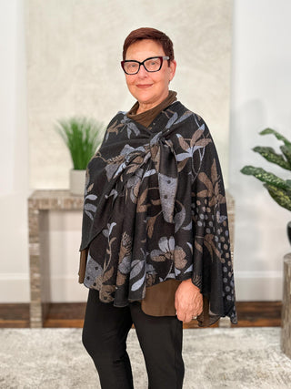 Rapti Fashion Cashmere Reversible Buckle Shawl, Floral Black Blue Brown - Statement Boutique