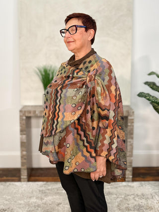 Rapti Fashion Cashmere Reversible Buckle Shawl, Zig Zag Dots Rust Multi - Statement Boutique