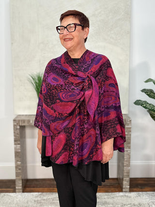 Rapti Fashion Cashmere Reversible Buckle Shawl, Galaxy Swirl Magenta Multi - Statement Boutique