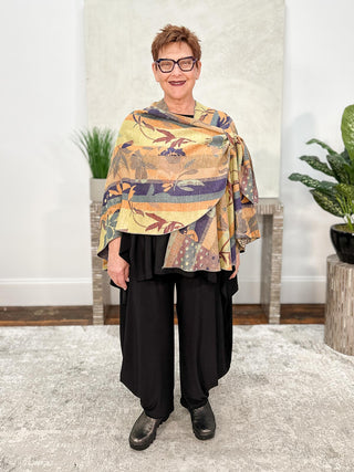 Rapti Fashion Cashmere Reversible Buckle Shawl, Striped Floral Blue Multi - Statement Boutique