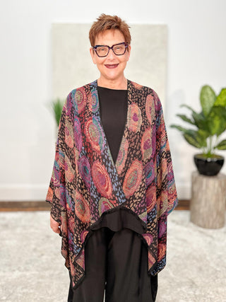 Rapti Fashion Cashmere Reversible Ruana, Galaxy Swirl Black Multi - Statement Boutique