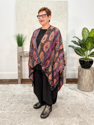 Rapti Fashion Cashmere Reversible Ruana, Galaxy Swirl Black Multi - Statement Boutique