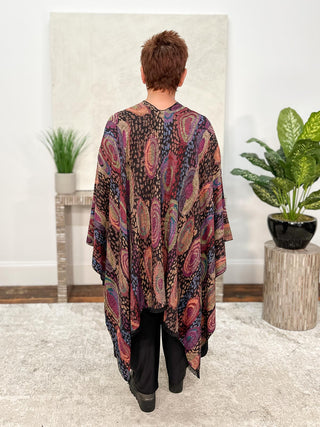 Rapti Fashion Cashmere Reversible Ruana, Galaxy Swirl Black Multi - Statement Boutique