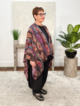 Rapti Fashion Cashmere Reversible Ruana, Galaxy Swirl Black Multi - Statement Boutique
