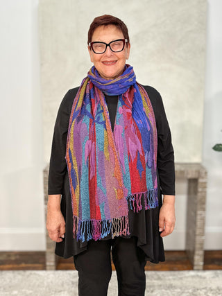 Rapti Fashion Reversible Oblong Silk Blend Scarf, Large Vine Royal Multi - Statement Boutique