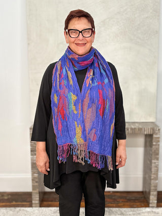 Rapti Fashion Reversible Oblong Silk Blend Scarf, Large Vine Royal Multi - Statement Boutique