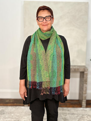 Rapti Fashion Reversible Oblong Silk Blend Scarf, Flower Dots Green Multi - Statement Boutique