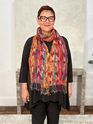 Rapti Fashion Reversible Oblong Silk Blend Scarf, Organic Shapes Orange Multi - Statement Boutique