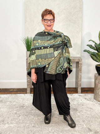 Rapti Fashion Cashmere Reversible Buckle Shawl, Paisley Mix Green/Black - Statement Boutique