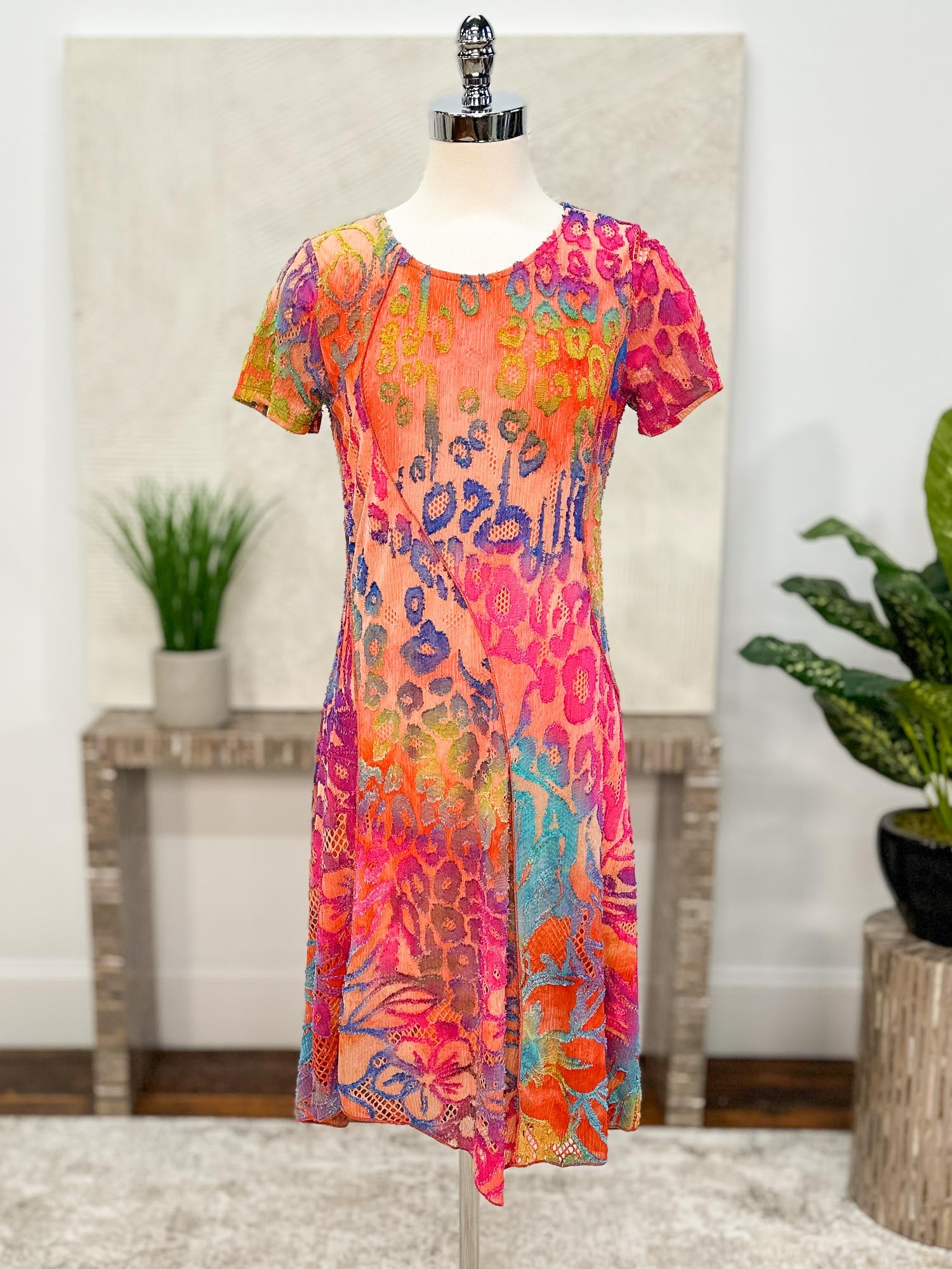 Shana Burnout Short Sleeve Dress, Orange - Statement Boutique