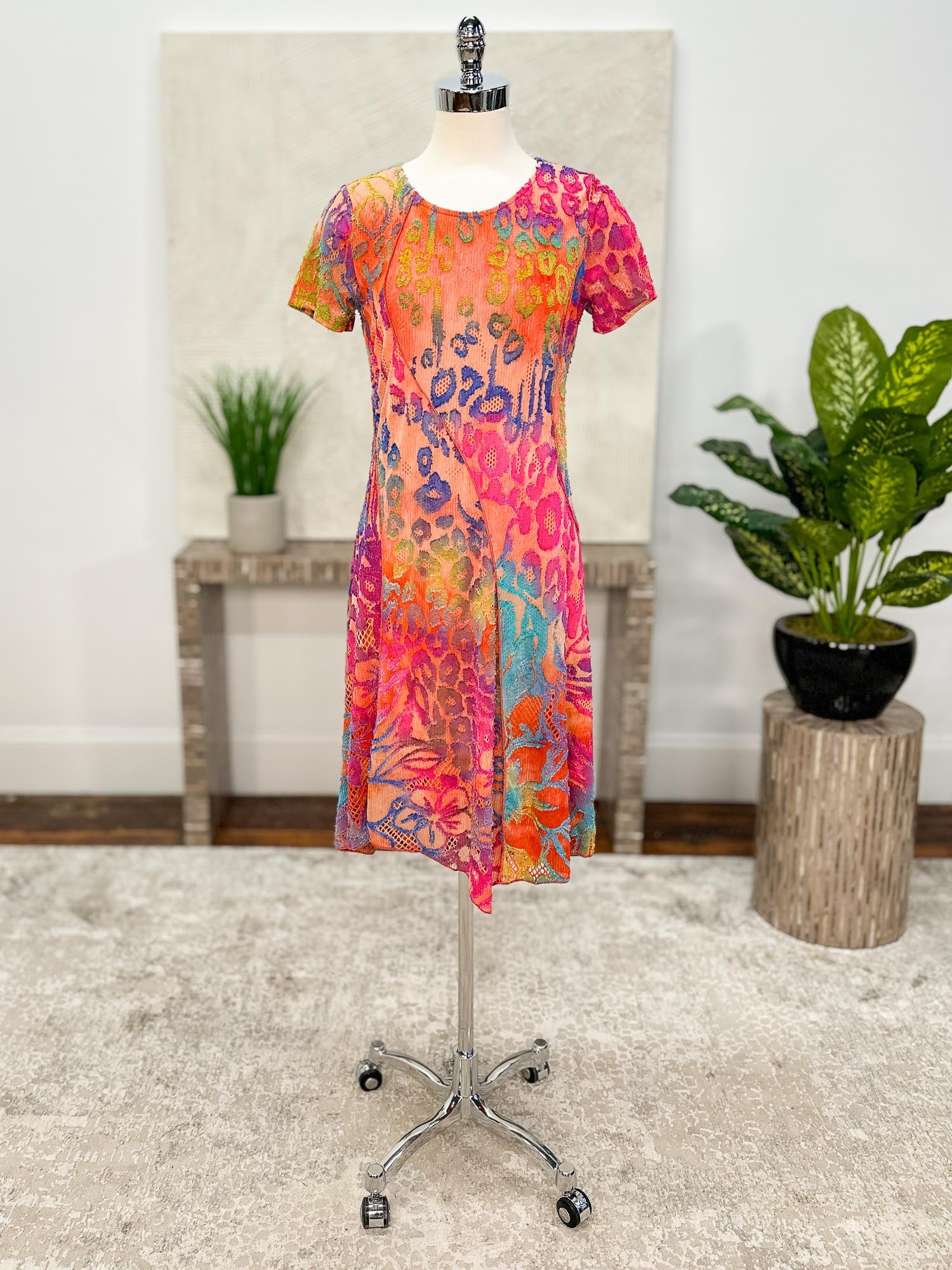 Shana Burnout Short Sleeve Dress, Orange - Statement Boutique