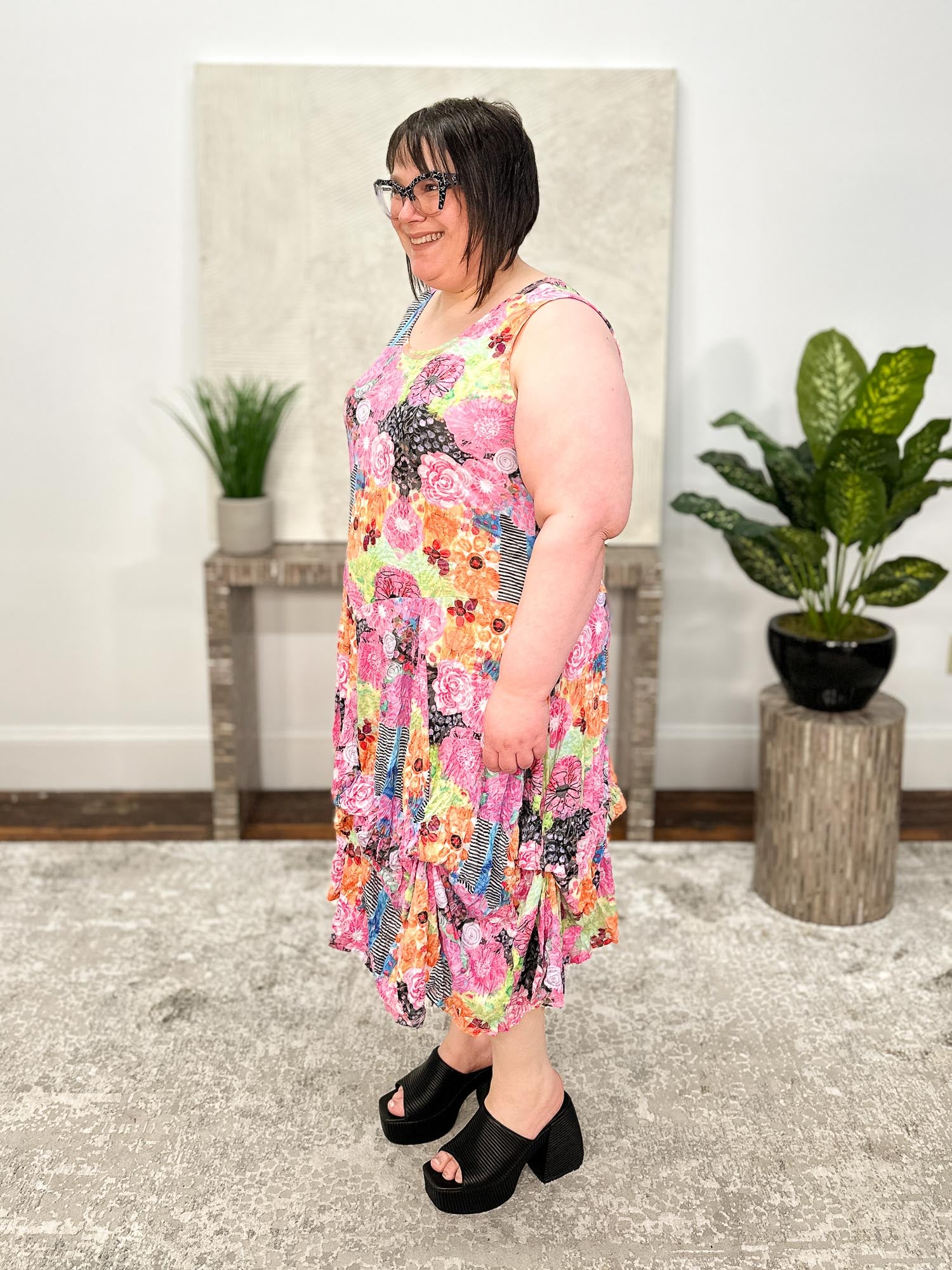 Shana Crinkle Sleeveless Long Bubble Dress, Floral - Statement Boutique