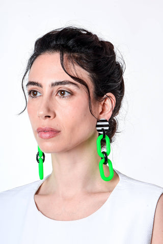 Double Loop Earrings, Neon Green