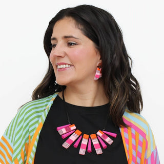 Sylca Designs Pink and Orange Cascade Charm Necklace - Statement Boutique