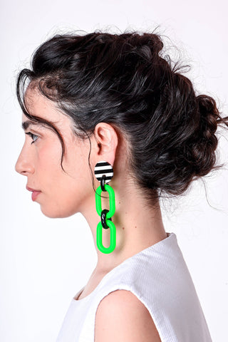 Double Loop Earrings, Neon Green
