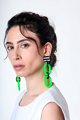 Double Loop Earrings, Neon Green