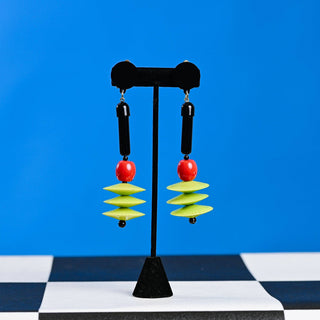 Disco Clip Earrings, Lime/Red