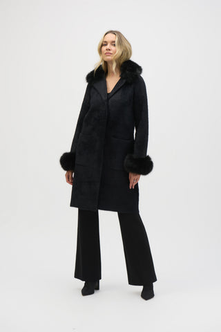 Joseph Ribkoff Feather Yarn and Faux Fur Sweater Coat, Black - Statement Boutique