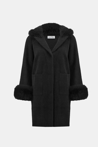 Joseph Ribkoff Feather Yarn and Faux Fur Sweater Coat, Black - Statement Boutique