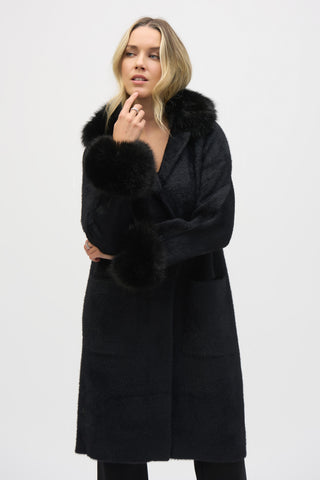 Joseph Ribkoff Feather Yarn and Faux Fur Sweater Coat, Black - Statement Boutique
