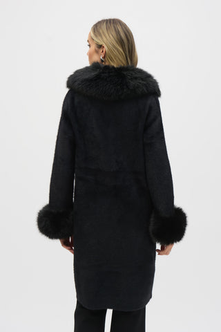 Joseph Ribkoff Feather Yarn and Faux Fur Sweater Coat, Black - Statement Boutique