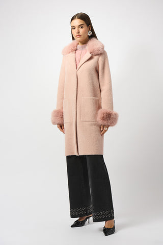 Joseph Ribkoff Feather Yarn and Faux Fur Sweater Coat, Rosé - Statement Boutique