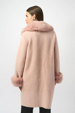 Joseph Ribkoff Feather Yarn and Faux Fur Sweater Coat, Rosé - Statement Boutique