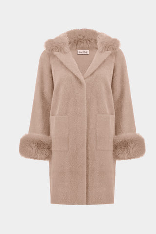 Joseph Ribkoff Feather Yarn and Faux Fur Sweater Coat, Rosé - Statement Boutique