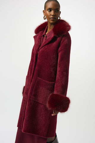 Joseph Ribkoff Feather Yarn and Faux Fur Sweater Coat, Merlot - Statement Boutique