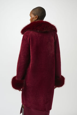 Joseph Ribkoff Feather Yarn and Faux Fur Sweater Coat, Merlot - Statement Boutique