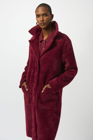 Joseph Ribkoff Feather Yarn and Faux Fur Sweater Coat, Merlot - Statement Boutique