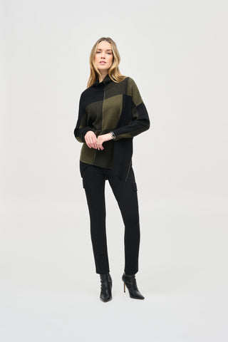 Joseph Ribkoff Color-Block Jacquard Knit Pullover, Iguana/Black - Statement Boutique