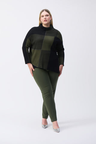 Joseph Ribkoff Color-Block Jacquard Knit Pullover, Iguana/Black - Statement Boutique