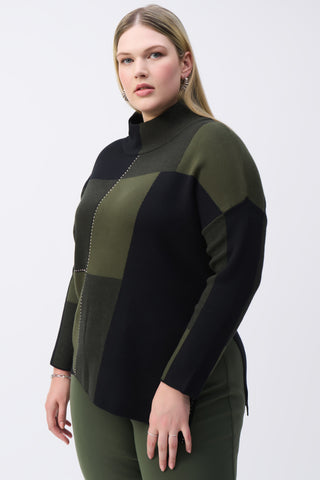 Joseph Ribkoff Color-Block Jacquard Knit Pullover, Iguana/Black - Statement Boutique
