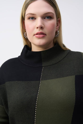 Joseph Ribkoff Color-Block Jacquard Knit Pullover, Iguana/Black - Statement Boutique