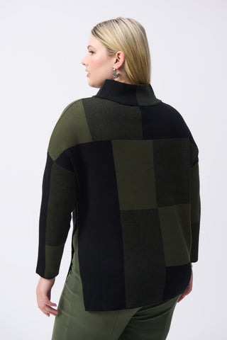 Joseph Ribkoff Color-Block Jacquard Knit Pullover, Iguana/Black - Statement Boutique