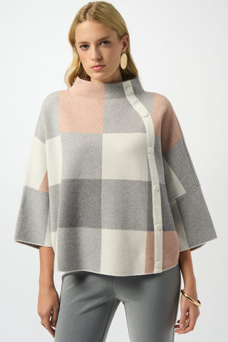 Joseph Ribkoff Plaid Jacquard Sweater Knit Top, Rose/Multi - Statement Boutique