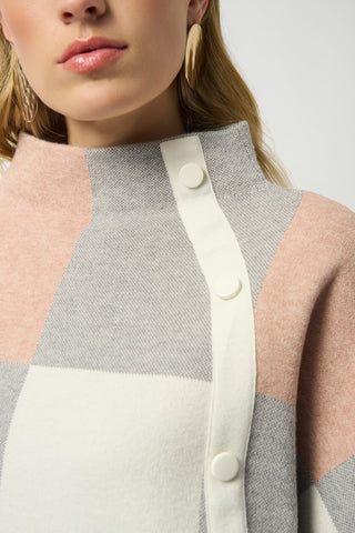 Joseph Ribkoff Plaid Jacquard Sweater Knit Top, Rose/Multi - Statement Boutique