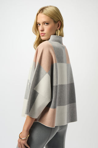 Joseph Ribkoff Plaid Jacquard Sweater Knit Top, Rose/Multi - Statement Boutique