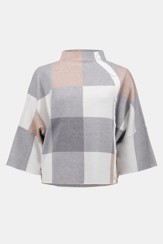 Joseph Ribkoff Plaid Jacquard Sweater Knit Top, Rose/Multi - Statement Boutique