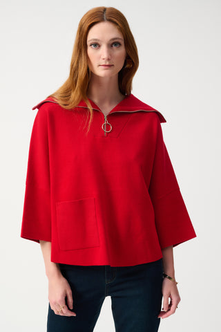 Joseph Ribkoff Boxy Zipped Collar Sweater, Lipstick Red - Statement Boutique
