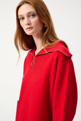 Joseph Ribkoff Boxy Zipped Collar Sweater, Lipstick Red - Statement Boutique