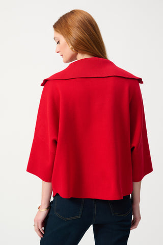 Joseph Ribkoff Boxy Zipped Collar Sweater, Lipstick Red - Statement Boutique