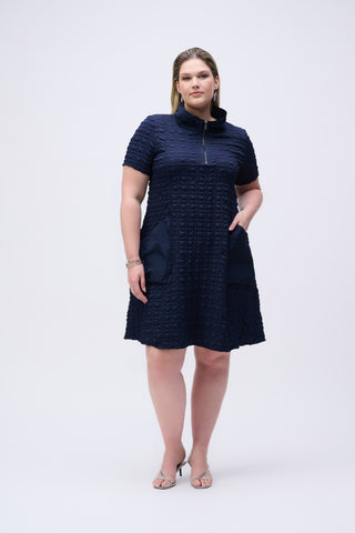 Joseph Ribkoff Bubble Jacquard A-Line Dress, Midnight Blue - Statement Boutique