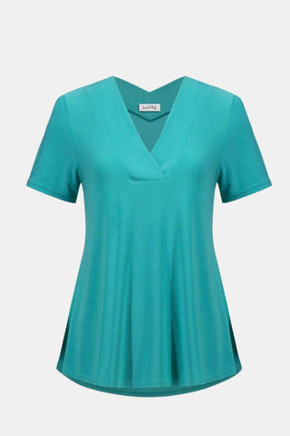 Silky Knit V-Neck Flared Top, Oceanic