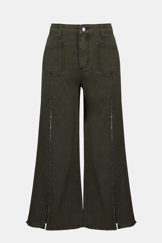 Joseph Ribkoff Claudia | Culotte Jeans With Embellished Front Seam, Avocado - Statement Boutique
