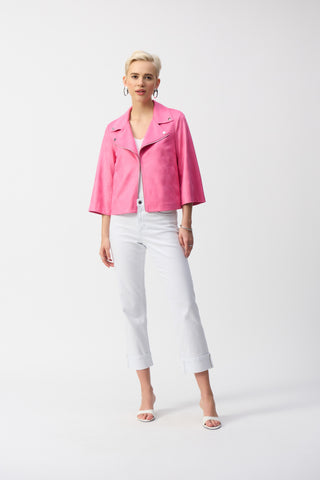 Joseph Ribkoff Foiled Faux Suede Swing Jacket, Bubble Gum - Statement Boutique