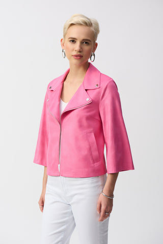 Joseph Ribkoff Foiled Faux Suede Swing Jacket, Bubble Gum - Statement Boutique
