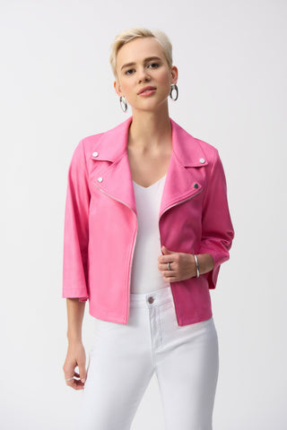 Joseph Ribkoff Foiled Faux Suede Swing Jacket, Bubble Gum - Statement Boutique