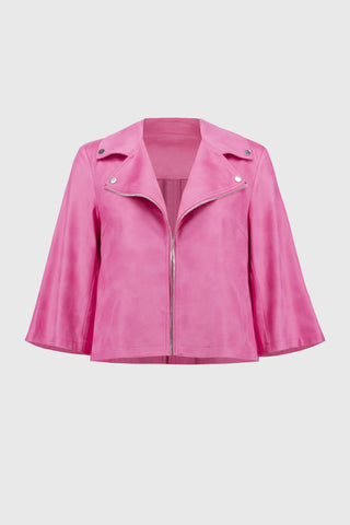 Joseph Ribkoff Foiled Faux Suede Swing Jacket, Bubble Gum - Statement Boutique